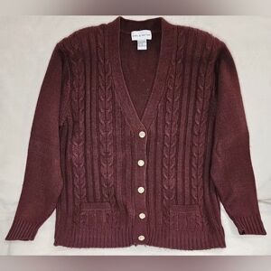 Womens Croft & Barrow Maroon Knit V-Neck Cardigan | Shoulder Pads | Pockets